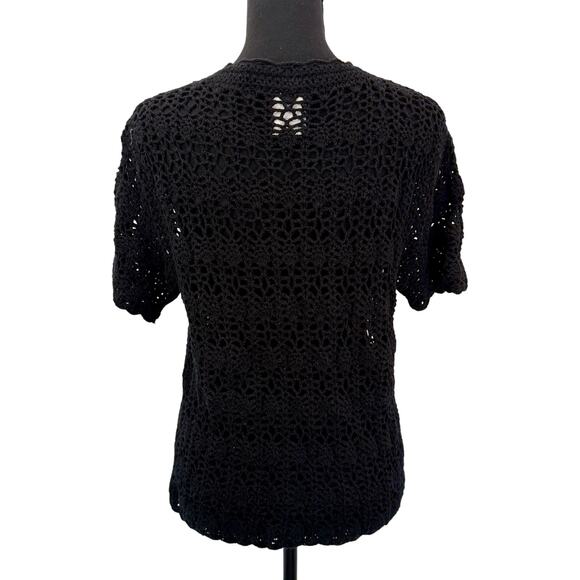 Vintage Southern Lady Crochet Cardigan Women’s Large Black Scalloped Detail - Picture 3 of 10